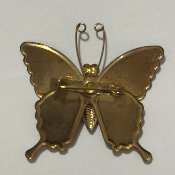 Vintage Butterfly Pinback Brooch Pin Gold Brass Enameled Pink Blue Purple 1970s - Picture 6 of 10